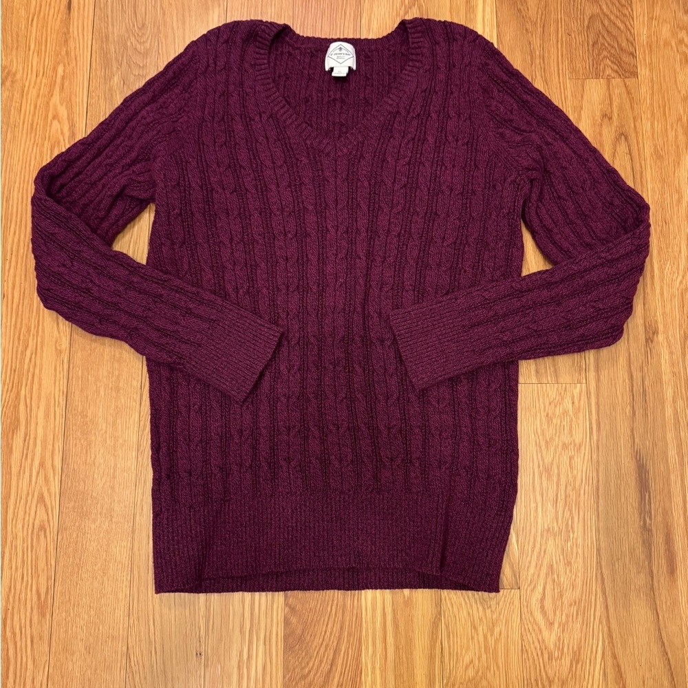 St. John's Bay V-Neck Cable Knit Sweater - Deep plum; classic timeless preppy